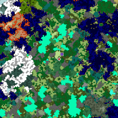 Predicted biome map of Java 1.16 seed -6758620158072588262 around estimated spawn