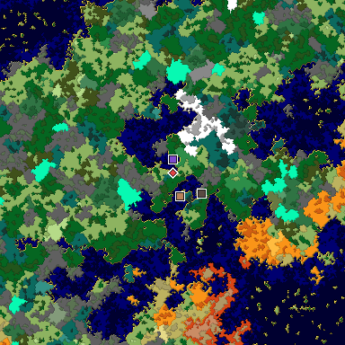 Predicted biome map of Java 1.16 seed -6304627010051348161 around estimated spawn