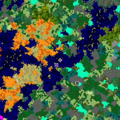 Predicted biome map of Java 1.16 seed 6400142240310189011 around estimated spawn