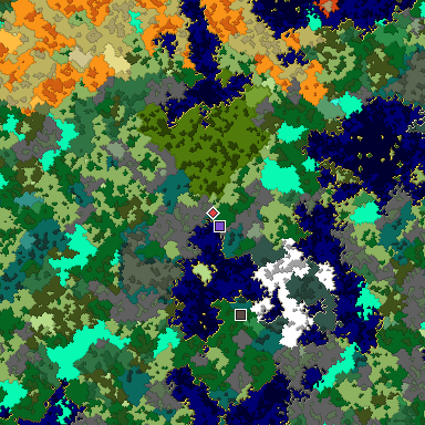 Predicted biome map of Java 1.16 seed 1318739503193734233 around estimated spawn