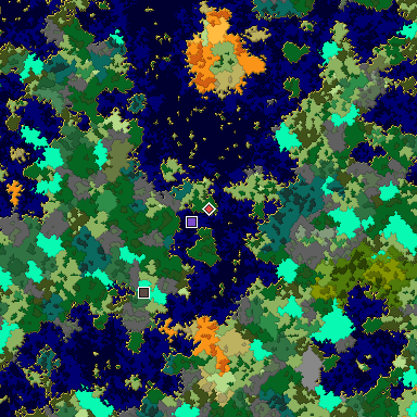 Predicted biome map of Java 1.16 seed 6439936636483767337 around estimated spawn