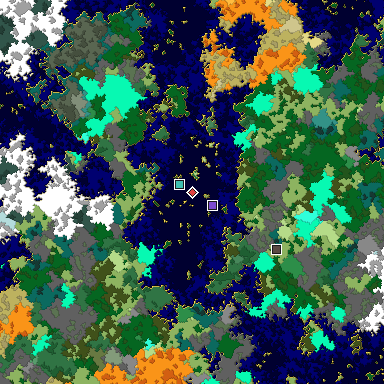 Predicted biome map of Java 1.16 seed 850362184314018295 around estimated spawn