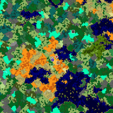 Predicted biome map of Java 1.16 seed -3114867392622343828 around estimated spawn