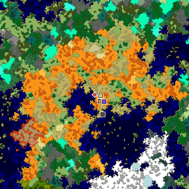 Predicted biome map of Java 1.16 seed -6336479458434050105 around estimated spawn