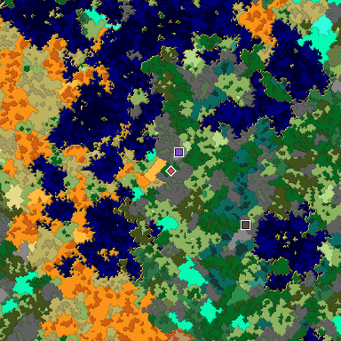 Predicted biome map of Java 1.16 seed -345707949599281833 around estimated spawn