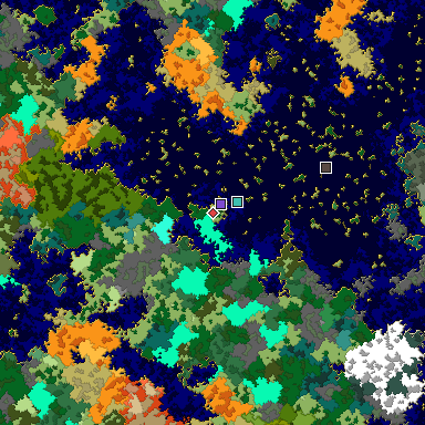 Predicted biome map of Java 1.16 seed -2816287775125729534 around estimated spawn