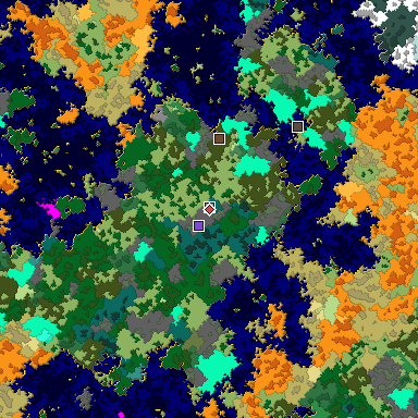 Predicted biome map of Java 1.16 seed 5526793930929137490 around estimated spawn