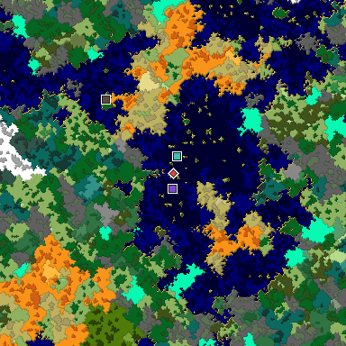 Predicted biome map of Java 1.16 seed 692146439040304924 around estimated spawn