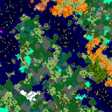 Predicted biome map of Java 1.16 seed 1304352107763442217 around estimated spawn
