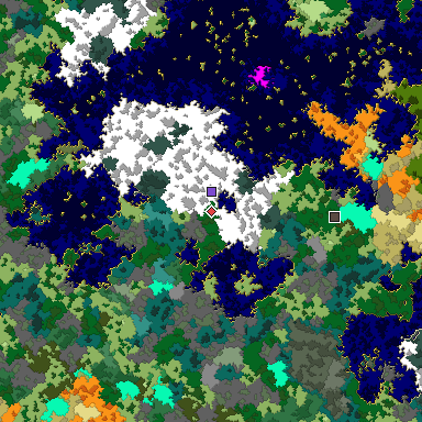 Predicted biome map of Java 1.16 seed -7720395283321279306 around estimated spawn