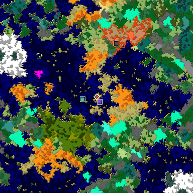 Predicted biome map of Java 1.16 seed -8008093500338439203 around estimated spawn