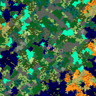 Predicted biome map of Java 1.16 seed 3129535832375313643 around estimated spawn