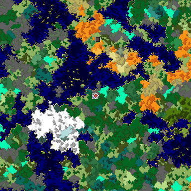 Predicted biome map of Java 1.16 seed 5650006532627029824 around estimated spawn