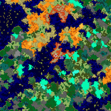 Predicted biome map of Java 1.16 seed -2142228536914029500 around estimated spawn