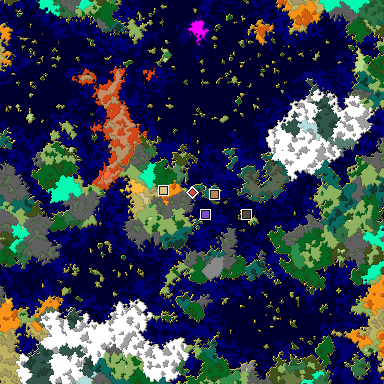 Predicted biome map of Java 1.16 seed 447589848457754365 around estimated spawn