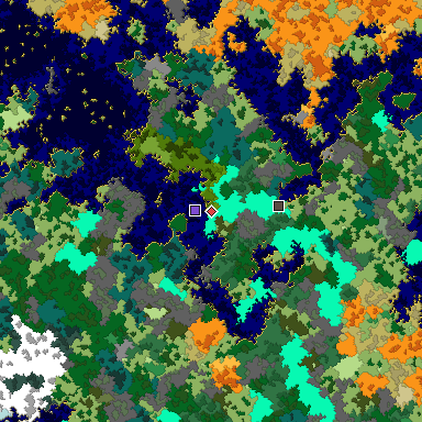 Predicted biome map of Java 1.16 seed 6187928751933323619 around estimated spawn