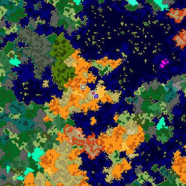 Predicted biome map of Java 1.16 seed 5247797871346715698 around estimated spawn
