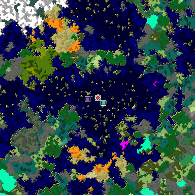 Predicted biome map of Java 1.16 seed -2348626830229180297 around estimated spawn