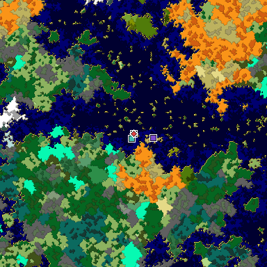 Predicted biome map of Java 1.16 seed 6915224223160324542 around estimated spawn