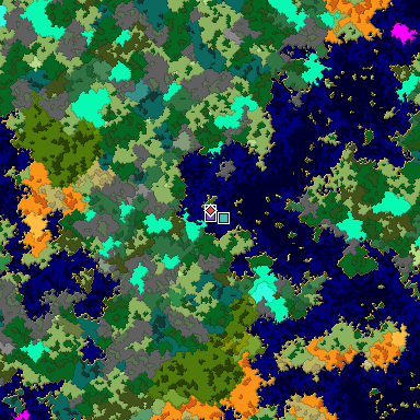 Predicted biome map of Java 1.16 seed 2482430580299572242 around estimated spawn