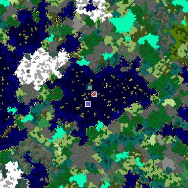 Predicted biome map of Java 1.16 seed 7835154679892379123 around estimated spawn