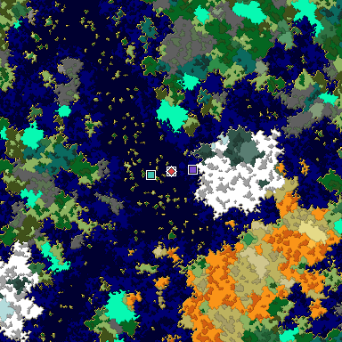 Predicted biome map of Java 1.16 seed 6445368664763787021 around estimated spawn