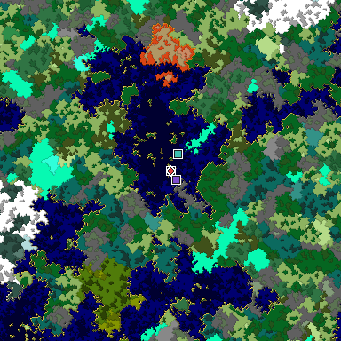 Predicted biome map of Java 1.16 seed 6646344111344719043 around estimated spawn