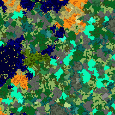 Predicted biome map of Java 1.16 seed 6518459571423634921 around estimated spawn