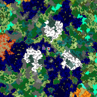 Predicted biome map of Java 1.16 seed 8568692186424985149 around estimated spawn