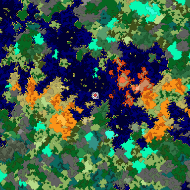 Predicted biome map of Java 1.16 seed -5522624982190836560 around estimated spawn