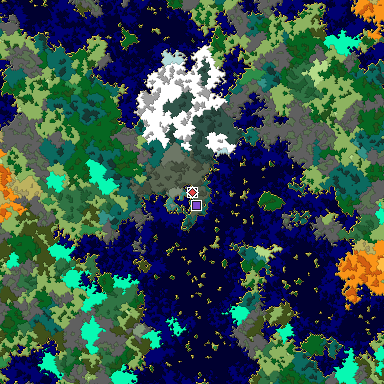 Predicted biome map of Java 1.16 seed 6699947178102801704 around estimated spawn