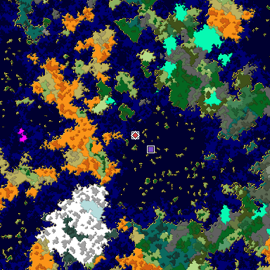 Predicted biome map of Java 1.16 seed -4826617183236257197 around estimated spawn