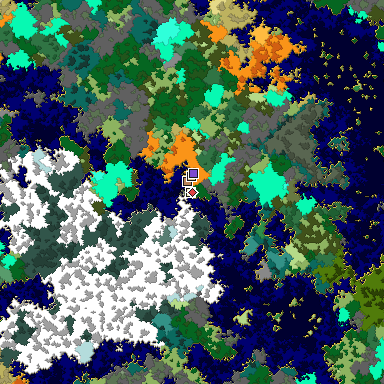 Predicted biome map of Java 1.16 seed -1370758496495515834 around estimated spawn