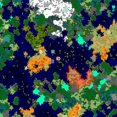 Predicted biome map of Java 1.16 seed -2255183017632647794 around estimated spawn