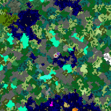 Predicted biome map of Java 1.16 seed 4562887246829286600 around estimated spawn