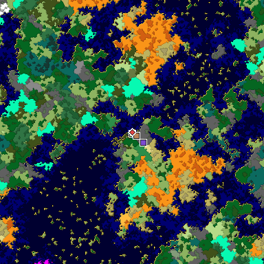 Predicted biome map of Java 1.16 seed 2646495421428902728 around estimated spawn