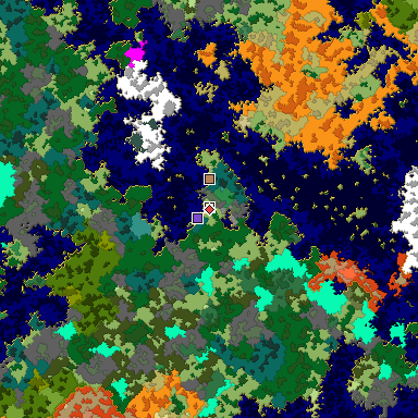 Predicted biome map of Java 1.16 seed -6737776776299824873 around estimated spawn