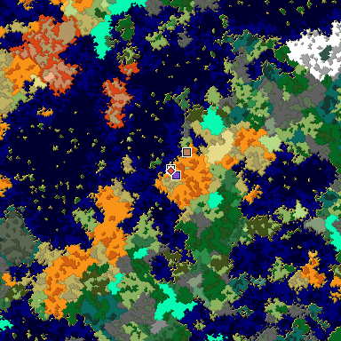 Predicted biome map of Java 1.16 seed -6608655697442576543 around estimated spawn