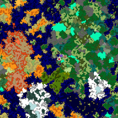 Predicted biome map of Java 1.16 seed 3290847857525661361 around estimated spawn