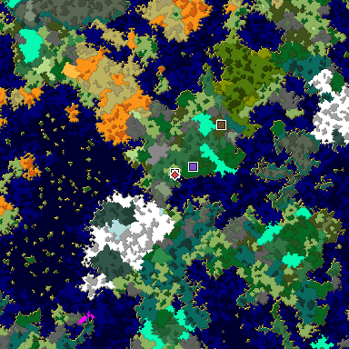 Predicted biome map of Java 1.16 seed 3079103988339185951 around estimated spawn