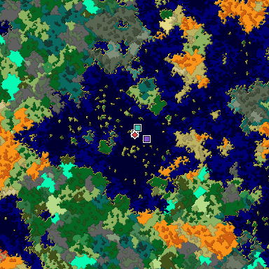 Predicted biome map of Java 1.16 seed -6220018705784182142 around estimated spawn