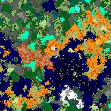 Predicted biome map of Java 1.16 seed 8125212132542118239 around estimated spawn