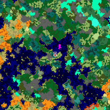 Predicted biome map of Java 1.16 seed 1268669474082978050 around estimated spawn