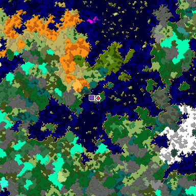 Predicted biome map of Java 1.16 seed 378422829956122769 around estimated spawn