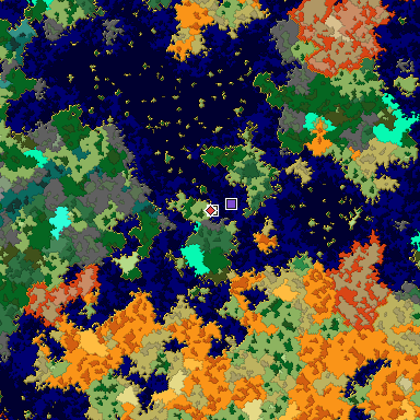 Predicted biome map of Java 1.16 seed -5754626889403082377 around estimated spawn