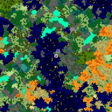 Predicted biome map of Java 1.16 seed -7537560139805361578 around estimated spawn