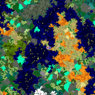 Predicted biome map of Java 1.16 seed -2799302535979527993 around estimated spawn