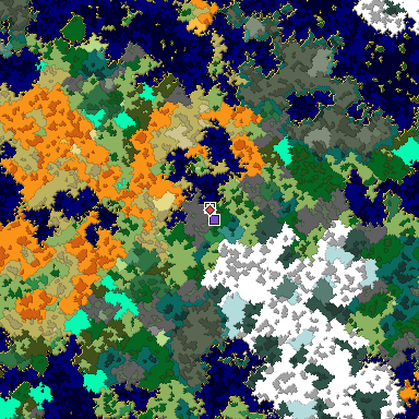 Predicted biome map of Java 1.16 seed 1441906069516604328 around estimated spawn