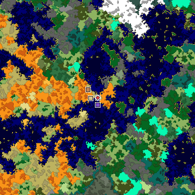 Predicted biome map of Java 1.16 seed -2774334318665911439 around estimated spawn