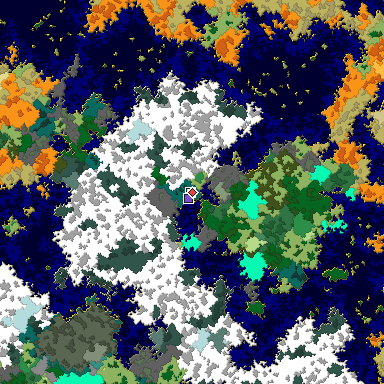 Predicted biome map of Java 1.16 seed -7622800945150937010 around estimated spawn